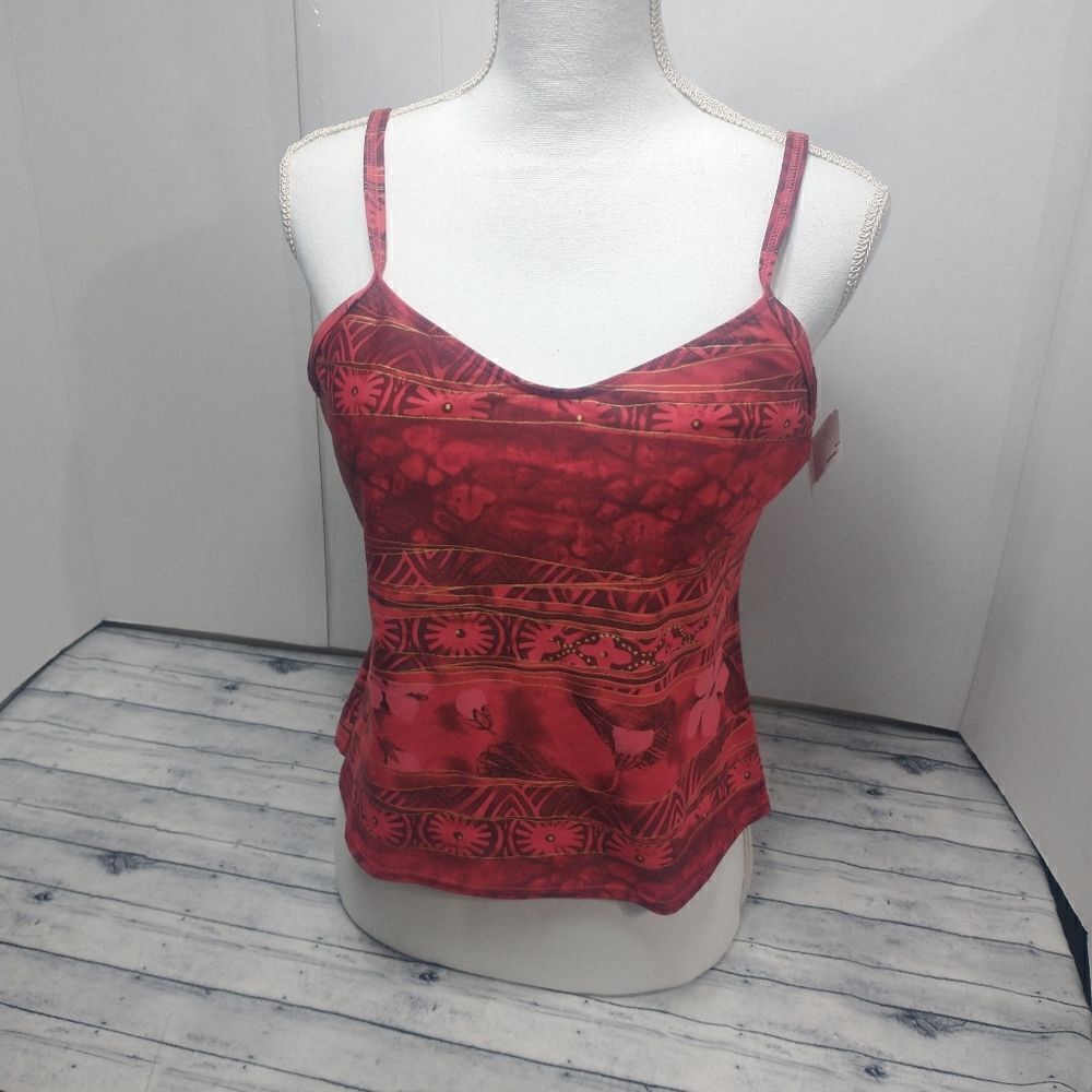 Christina Tankini Swim Top Womens Sz 16 Underwire Bra Red Black Swimsuit